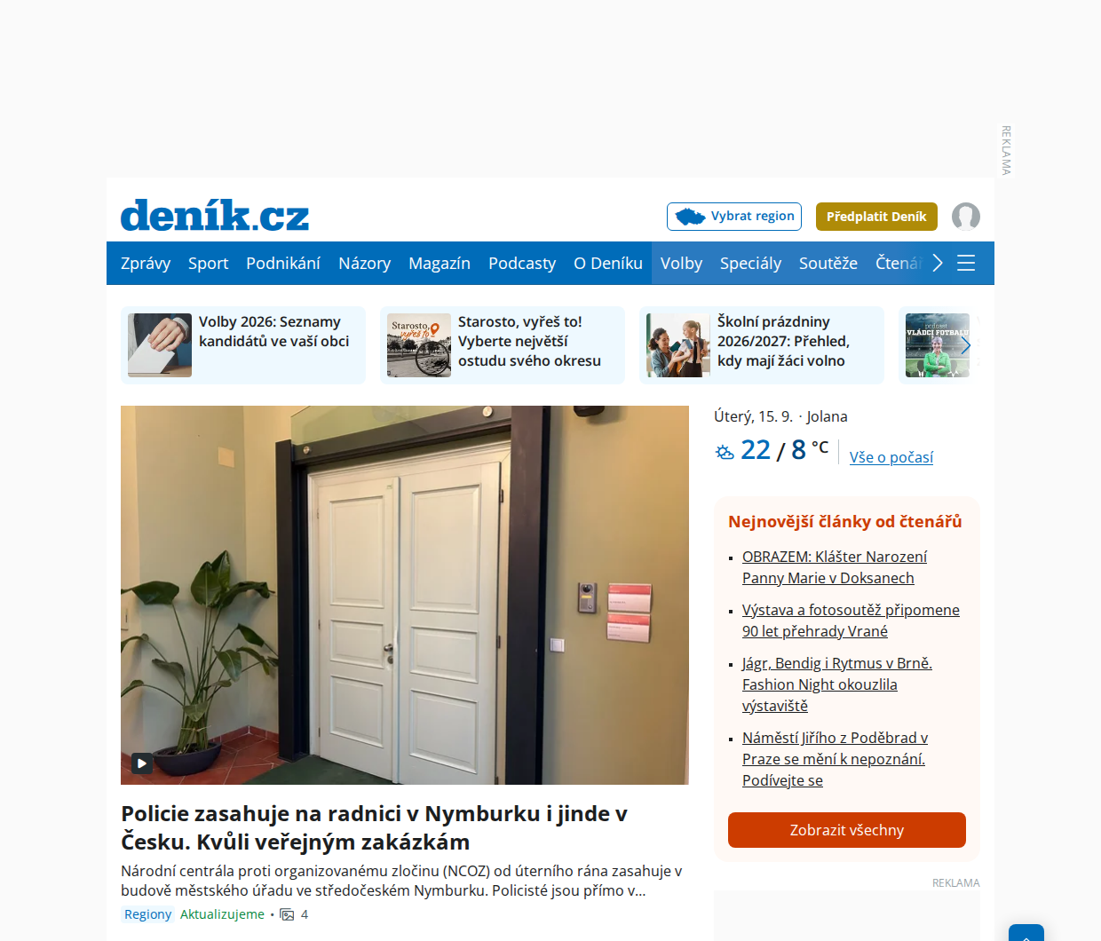 Aktuální titulní strana Deník.cz
